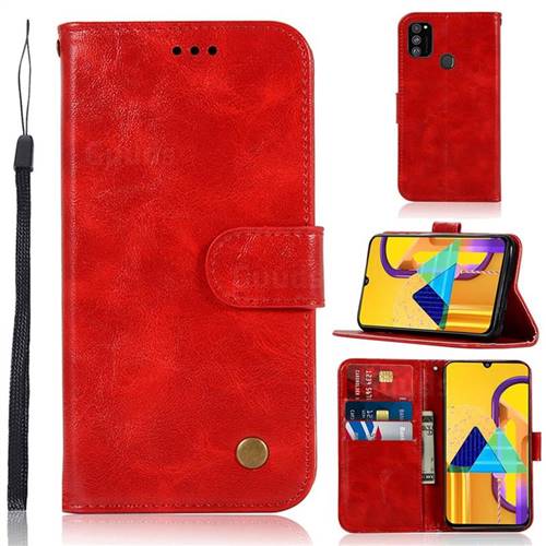 Luxury Retro Leather Wallet Case for Samsung Galaxy M30s - Red
