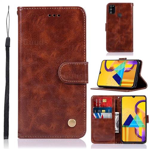 Luxury Retro Leather Wallet Case for Samsung Galaxy M30s - Brown