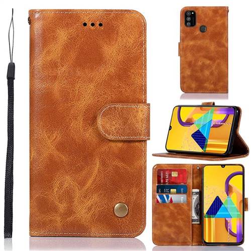 Luxury Retro Leather Wallet Case for Samsung Galaxy M30s - Golden
