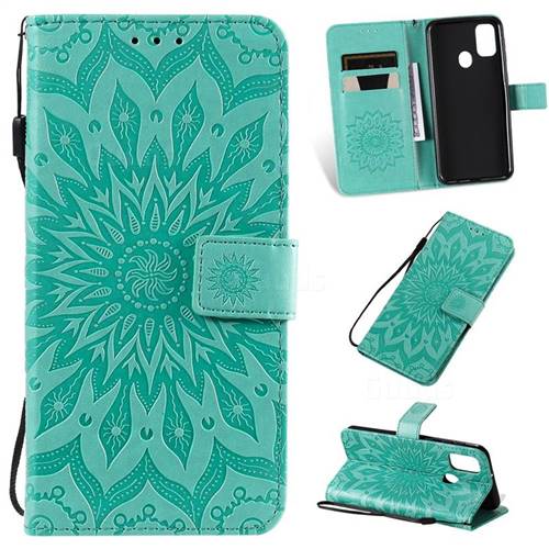 Embossing Sunflower Leather Wallet Case for Samsung Galaxy M30s - Green