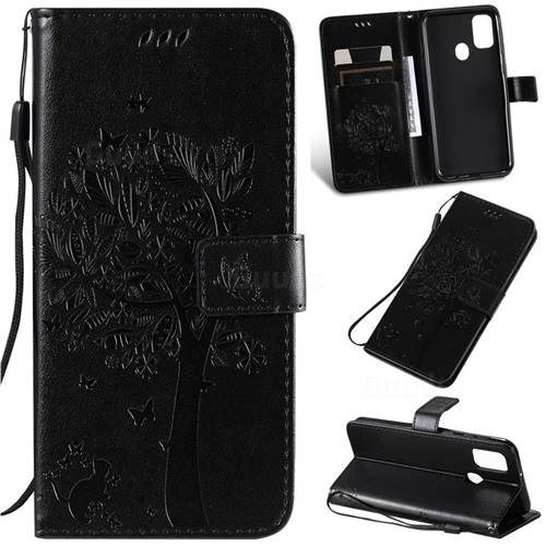 Embossing Butterfly Tree Leather Wallet Case for Samsung Galaxy M30s - Black