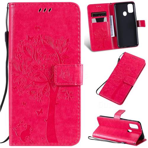 Embossing Butterfly Tree Leather Wallet Case for Samsung Galaxy M30s - Rose