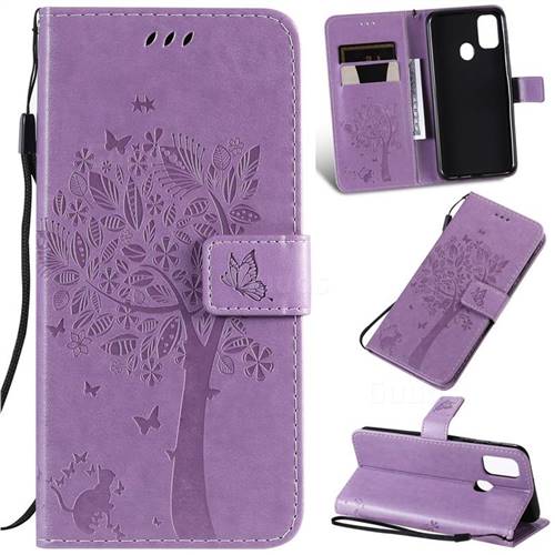 Embossing Butterfly Tree Leather Wallet Case for Samsung Galaxy M30s - Violet
