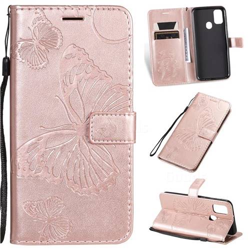 Embossing 3D Butterfly Leather Wallet Case for Samsung Galaxy M30s - Rose Gold