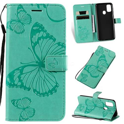 Embossing 3D Butterfly Leather Wallet Case for Samsung Galaxy M30s - Green