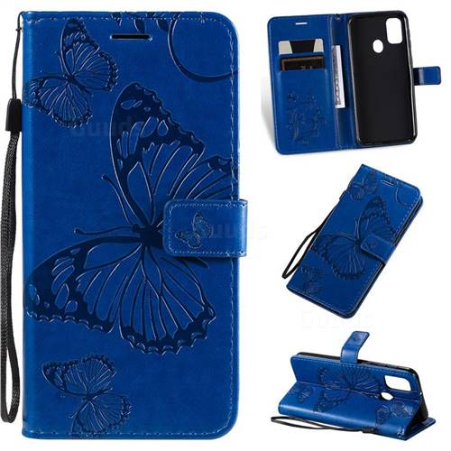 Embossing 3D Butterfly Leather Wallet Case for Samsung Galaxy M30s - Blue