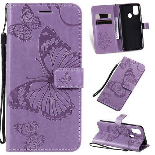 Embossing 3D Butterfly Leather Wallet Case for Samsung Galaxy M30s - Purple