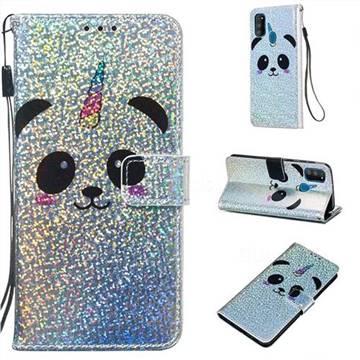Panda Unicorn Sequins Painted Leather Wallet Case for Samsung Galaxy M30s