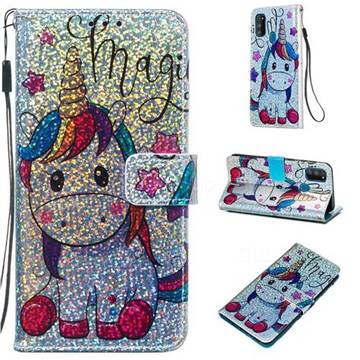 Star Unicorn Sequins Painted Leather Wallet Case for Samsung Galaxy M30s