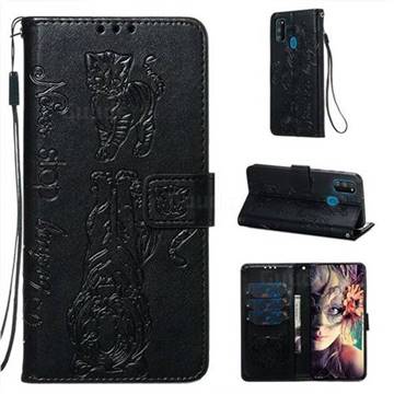 Embossing Tiger and Cat Leather Wallet Case for Samsung Galaxy M30s - Black