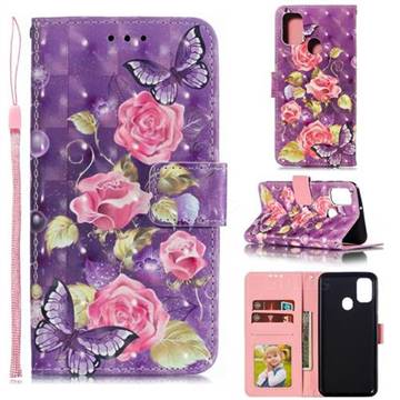 Purple Butterfly Flower 3D Painted Leather Phone Wallet Case for Samsung Galaxy M30s