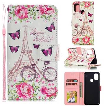 Bicycle Flower Tower 3D Painted Leather Phone Wallet Case for Samsung Galaxy M30s
