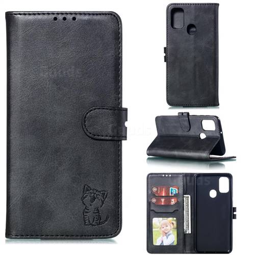 Embossing Happy Cat Leather Wallet Case for Samsung Galaxy M30s - Black