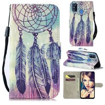 Feather Wind Chimes 3D Painted Leather Wallet Phone Case for Samsung Galaxy M30s