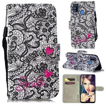Lace Flower 3D Painted Leather Wallet Phone Case for Samsung Galaxy M30s