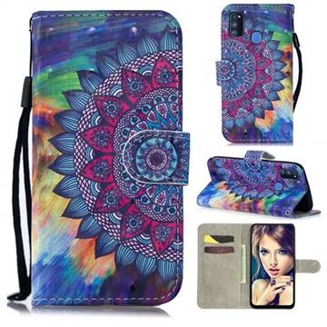 Oil Painting Mandala 3D Painted Leather Wallet Phone Case for Samsung Galaxy M30s