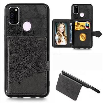 Mandala Flower Cloth Multifunction Stand Card Leather Phone Case for Samsung Galaxy M30s - Black