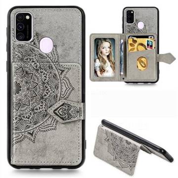 Mandala Flower Cloth Multifunction Stand Card Leather Phone Case for Samsung Galaxy M30s - Gray