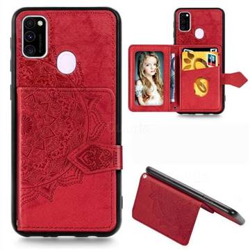 Mandala Flower Cloth Multifunction Stand Card Leather Phone Case for Samsung Galaxy M30s - Red
