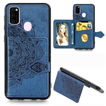 Mandala Flower Cloth Multifunction Stand Card Leather Phone Case for Samsung Galaxy M30s - Blue