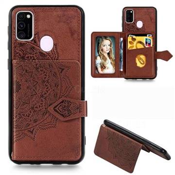 Mandala Flower Cloth Multifunction Stand Card Leather Phone Case for Samsung Galaxy M30s - Brown