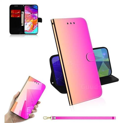 Shining Mirror Like Surface Leather Wallet Case for Samsung Galaxy M30s - Rainbow Gradient