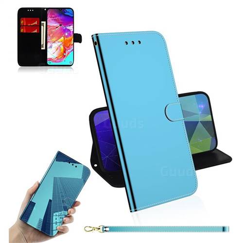 Shining Mirror Like Surface Leather Wallet Case for Samsung Galaxy M30s - Blue