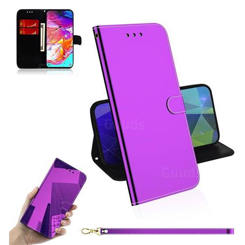 Shining Mirror Like Surface Leather Wallet Case for Samsung Galaxy M30s - Purple