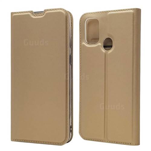 Ultra Slim Card Magnetic Automatic Suction Leather Wallet Case for Samsung Galaxy M30s - Champagne