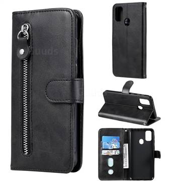 Retro Luxury Zipper Leather Phone Wallet Case for Samsung Galaxy M30s - Black