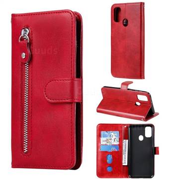 Retro Luxury Zipper Leather Phone Wallet Case for Samsung Galaxy M30s - Red