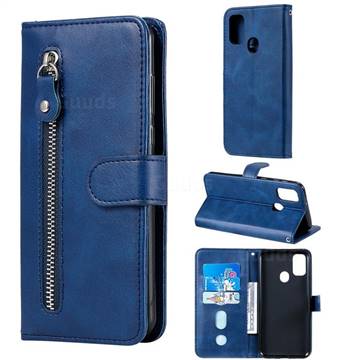 Retro Luxury Zipper Leather Phone Wallet Case for Samsung Galaxy M30s - Blue