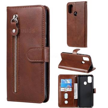 Retro Luxury Zipper Leather Phone Wallet Case for Samsung Galaxy M30s - Brown