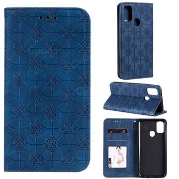 Intricate Embossing Four Leaf Clover Leather Wallet Case for Samsung Galaxy M30s - Dark Blue