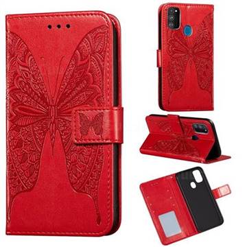 Intricate Embossing Vivid Butterfly Leather Wallet Case for Samsung Galaxy M30s - Red