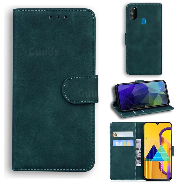 Retro Classic Skin Feel Leather Wallet Phone Case for Samsung Galaxy M30s - Green