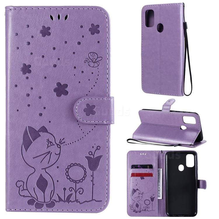 Embossing Bee and Cat Leather Wallet Case for Samsung Galaxy M30s - Purple