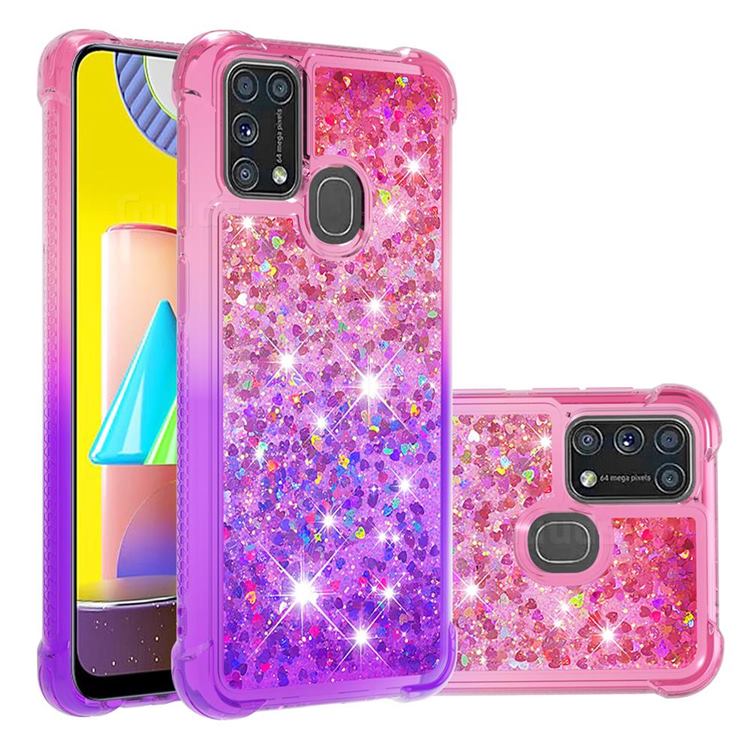 Rainbow Gradient Liquid Glitter Quicksand Sequins Phone Case for Samsung Galaxy M31 - Pink Purple