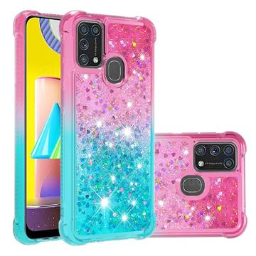Rainbow Gradient Liquid Glitter Quicksand Sequins Phone Case for Samsung Galaxy M31 - Pink Blue