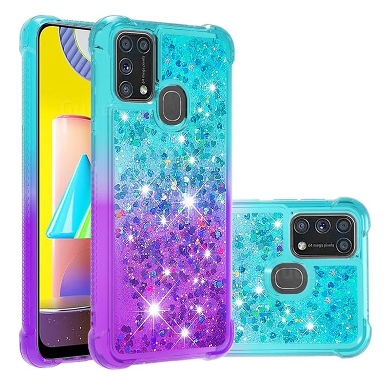Rainbow Gradient Liquid Glitter Quicksand Sequins Phone Case for Samsung Galaxy M31 - Blue Purple