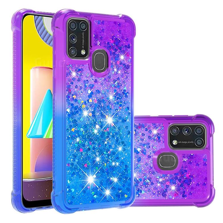 Rainbow Gradient Liquid Glitter Quicksand Sequins Phone Case for Samsung Galaxy M31 - Purple Blue