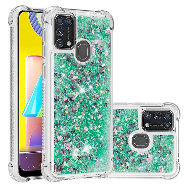 Dynamic Liquid Glitter Sand Quicksand TPU Case for Samsung Galaxy M31 - Green Love Heart