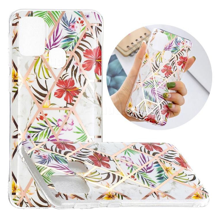Tropical Rainforest Flower Painted Marble Electroplating Protective Case for Samsung Galaxy M31