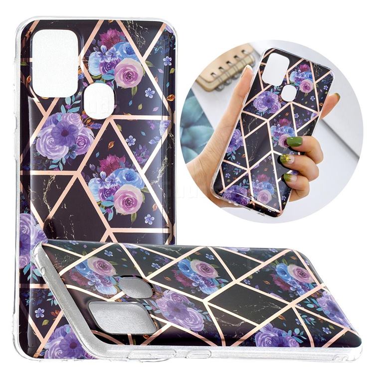 Black Flower Painted Marble Electroplating Protective Case for Samsung Galaxy M31