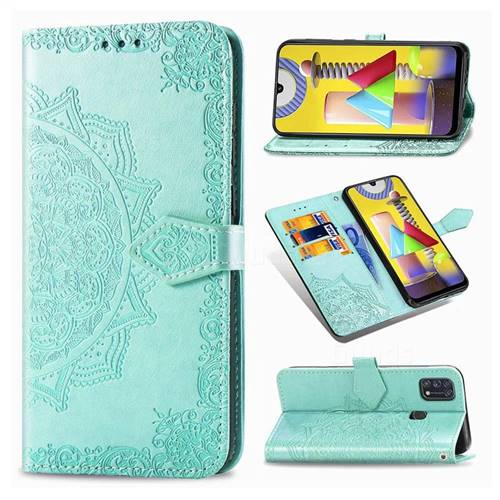 Embossing Imprint Mandala Flower Leather Wallet Case for Samsung Galaxy M31 - Green