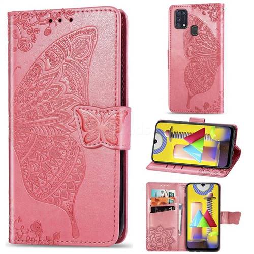 Embossing Mandala Flower Butterfly Leather Wallet Case for Samsung Galaxy M31 - Pink
