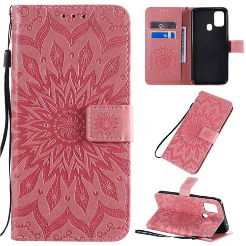 Embossing Sunflower Leather Wallet Case for Samsung Galaxy M31 - Pink