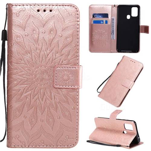 Embossing Sunflower Leather Wallet Case for Samsung Galaxy M31 - Rose Gold
