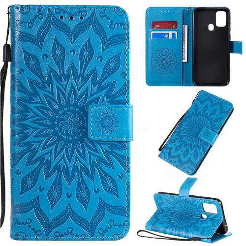 Embossing Sunflower Leather Wallet Case for Samsung Galaxy M31 - Blue