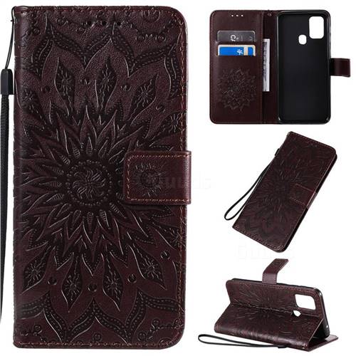 Embossing Sunflower Leather Wallet Case for Samsung Galaxy M31 - Brown